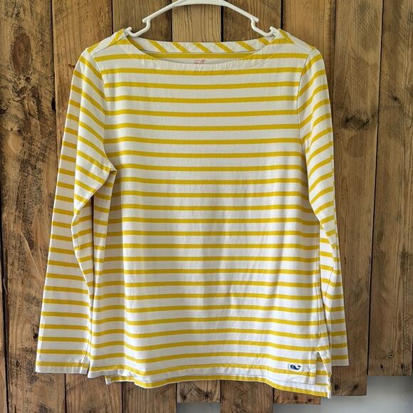 Vineyard‎ Vines Size Small Boat Neck Striped Yellow & White Cotton Stretch Top - Picture 1 of 12